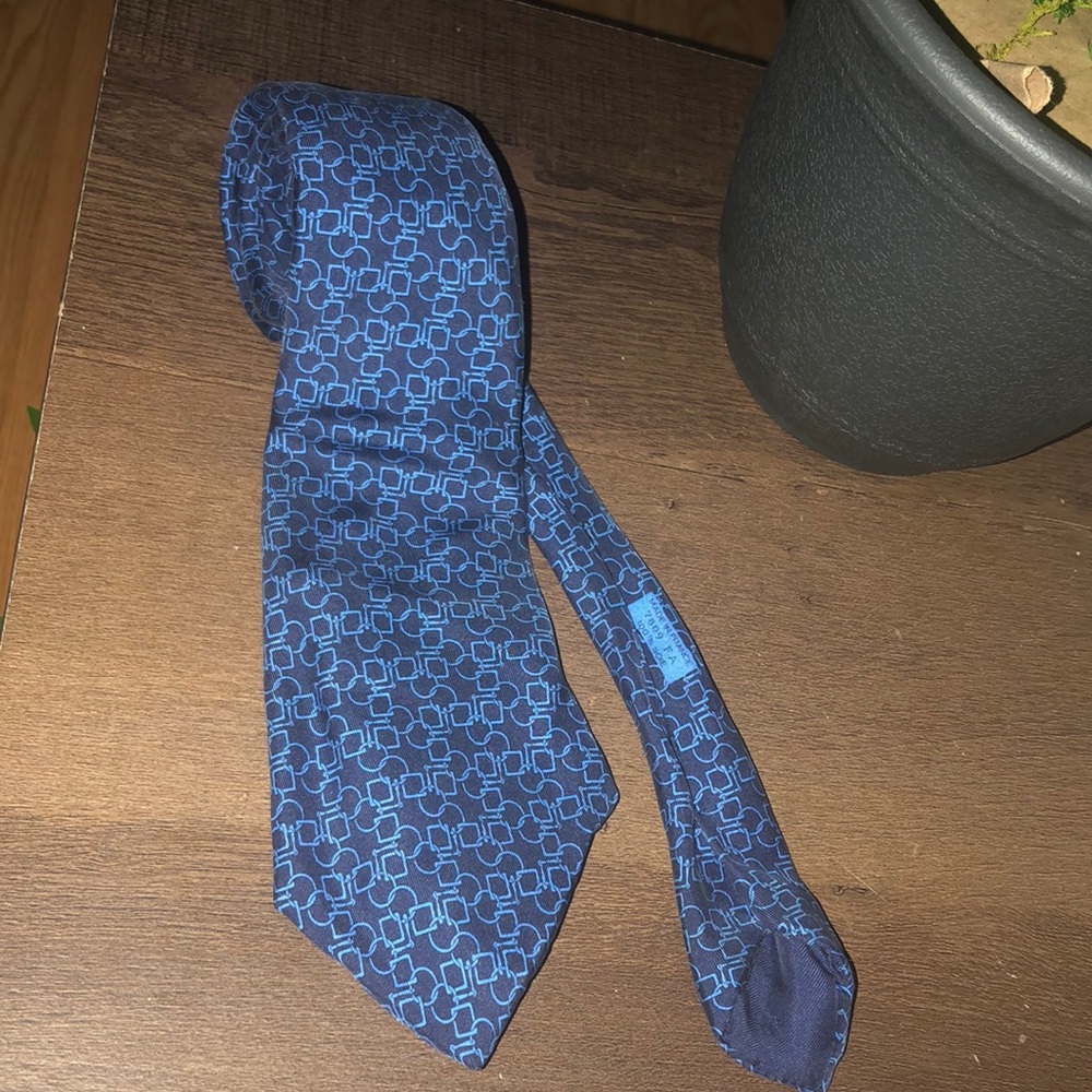 Hermes Blue Vintage Tie - Linked Equestrian Chain Silk French Necktie